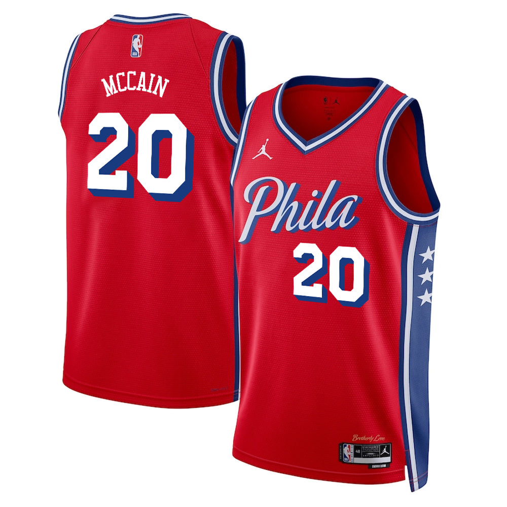 Jared McCain Philadelphia 76ers Nike Swingman Statement Jersey - Red