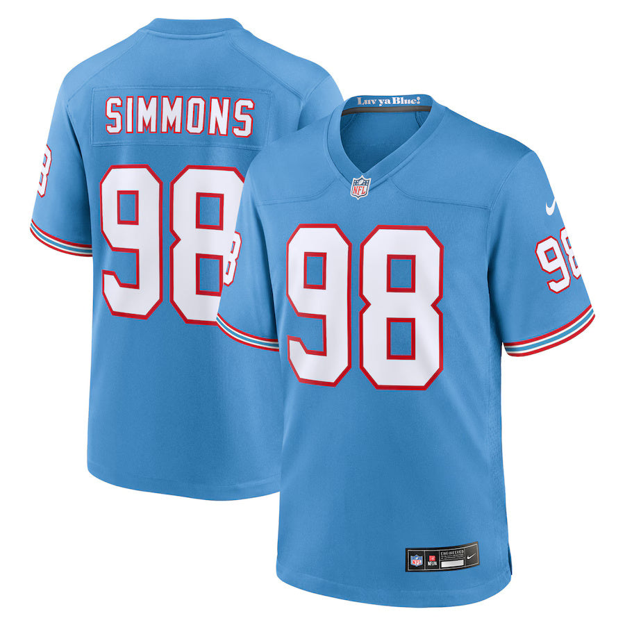 Jeffery Simmons Tennessee Titans Nike Oilers Throwback Game Player Jersey - Light Blue