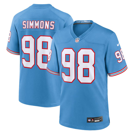 Jeffery Simmons Tennessee Titans Nike Oilers Throwback Game Player Jersey - Light Blue